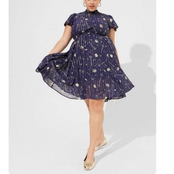 TORRID NWT WB Harry Potter Mini Chiffon FLutter Sleeve Turtleneck Dress - Picture 3 of 6